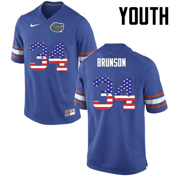 Youth Florida Gators #34 Lacedrick Brunson College Football USA Flag Fashion Jerseys-Blue